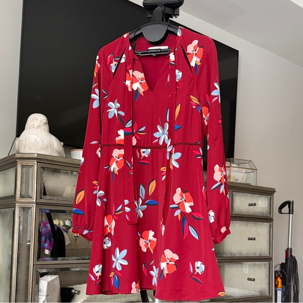 Floral Red Long Sleeve Dress Abercrombie and Fitch
